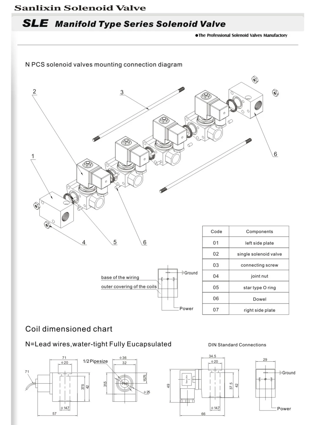 Manifold Type Series 2/2-Way Direct Acting Water Air Brass Solenoid Valve (SLE)